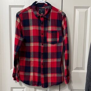 Cozy Red and Navy Plaid Flannel Shirt
